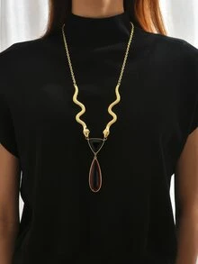 1pc Fashion Personalized Exaggerated Rhinestone Water Drop Snake Chain Y-Necklace, Versatile For Daily Wear, Party, New Jewelry - Multicolor - View 5