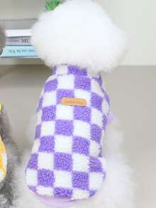1入組格紋印花寵物背心 - 紫色 - 查看 3