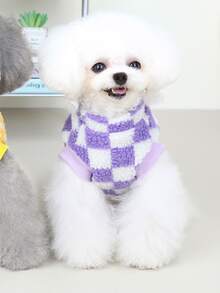 1入組格紋印花寵物背心 - 紫色 - 查看 4