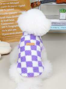 1入組格紋印花寵物背心 - 紫色 - 查看 1