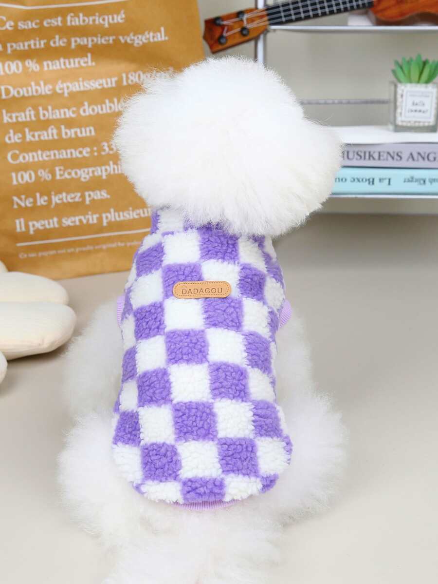 1入組格紋印花寵物背心 - 紫色 - 查看 1