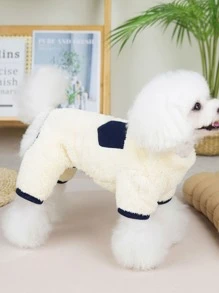 Patched Pocket Contrast Binding Pet Pajama - Yellow - View 5