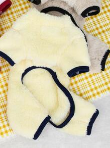 Patched Pocket Contrast Binding Pet Pajama - Yellow - View 6