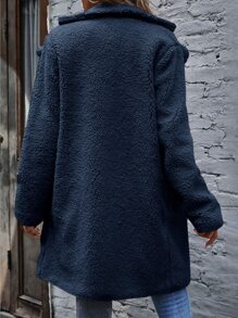 SHEIN LUNE Abrigo teddy de cuello con solapa con parte delantera abierta - Azul Marino - Ver 2