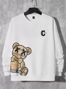 EASEVO Men Plus Bear Print Drop Shoulder Sweatshirt - White - View 1