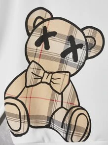 EASEVO Men Plus Bear Print Drop Shoulder Sweatshirt - White - View 3