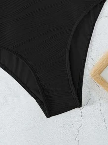 SHEIN Swim Summer Beach Plain One Piece Swimsuit - Black - View 3