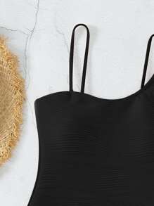 SHEIN Swim Summer Beach Plain One Piece Swimsuit - Black - View 4