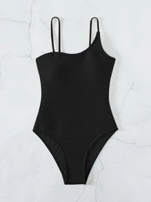 SHEIN Swim Summer Beach Plain One Piece Swimsuit - Black - View 6