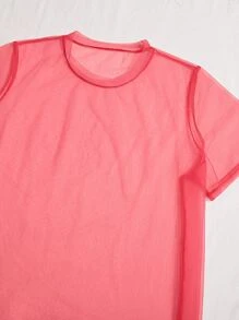 SHEIN EZwear Plus Sheer Mesh Dress - Watermelon Pink - View 5