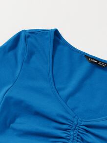 Muchica Solid Drawstring Ruched Tee - Blue - View 4