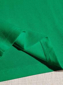 SHEIN EZwear 缺口領素色背心上衣 - 綠色 - 查看 3