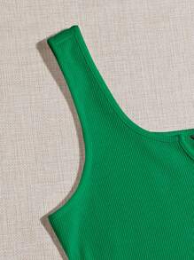 SHEIN EZwear 缺口領素色背心上衣 - 綠色 - 查看 5