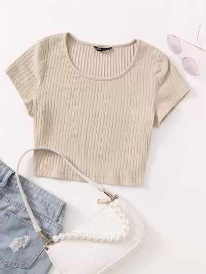 SHEIN EZwear Solid Rib-knit Top