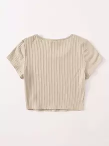 SHEIN EZwear Solid Rib-knit Top - Beige - View 2