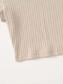 SHEIN EZwear Solid Rib-knit Top - Beige - View 4