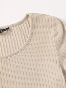 SHEIN EZwear Solid Rib-knit Top - Beige - View 5