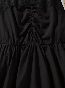 Chicas adolescentes Vestido de color combinado panel con encaje de pestaña fruncido delantero