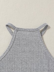 SHEIN Girls Rib-knit Fitted Dress - Grey - View 4