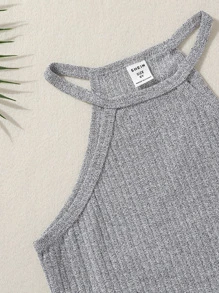 SHEIN Girls Rib-knit Fitted Dress - Grey - View 5