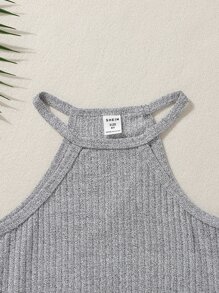 SHEIN Girls Rib-knit Fitted Dress - Grey - View 6