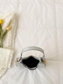 金屬質感鱷魚壓紋流浪包 - 銀色 - 查看 4