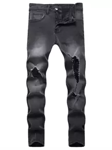 Manfinity Hombres Jeans ajustados desgarro - Gris Oscuro - Ver 1