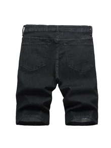 Manfinity Men Slogan Embroidery Bermuda Denim Shorts - Black - View 2