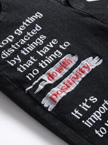 Manfinity Men Slogan Embroidery Bermuda Denim Shorts - Black - View 6