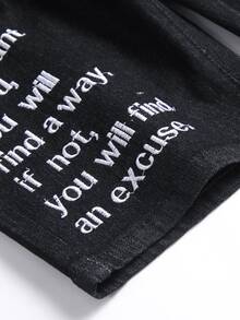 Manfinity Men Slogan Embroidery Bermuda Denim Shorts - Black - View 7