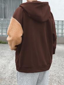 Manfinity Hypemode Loose Fit Men's Thermal Hoodie With Bear Patch Detailing, Drop Shoulder Design And Drawstring - Coffee Brown - View 2