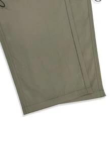 Manfinity Men Flap Pocket Drawstring Waist Cargo Trousers - Army Green - View 4