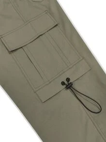 Manfinity Men Flap Pocket Drawstring Waist Cargo Trousers - Army Green - View 7