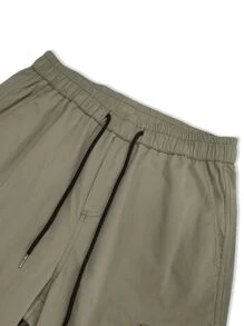 Manfinity Men Flap Pocket Drawstring Waist Cargo Trousers - Army Green - View 8