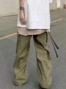 Manfinity Men Drawstring Hem Cargo Trousers - Army Green - View 2