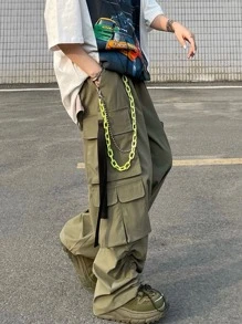 Manfinity Men Drawstring Hem Cargo Trousers - Army Green - View 8