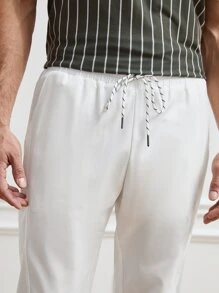 Manfinity RebelGame Men Slant Pocket Solid Trousers - White - View 4