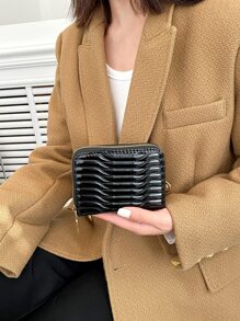 带拉链的压纹细节黑色卡夹钱包名片夹信用卡夹女士女士钱包迷你钱包钱包钱包卡包