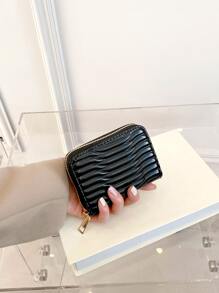 带拉链的压纹细节黑色卡夹钱包名片夹信用卡夹女士女士钱包迷你钱包钱包钱包卡包