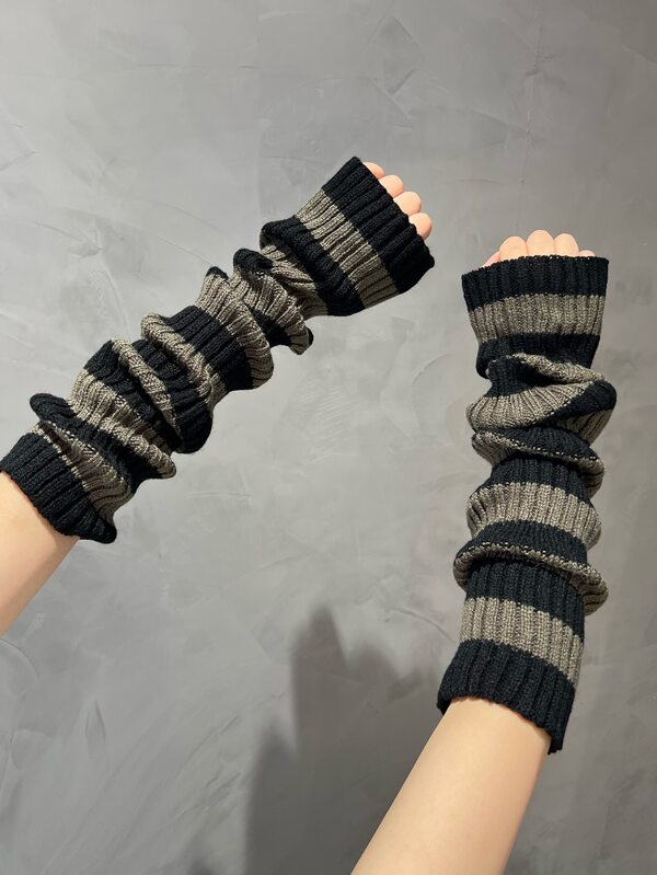 1pair Striped Extra Long Knit Patchwork Arm Warmers SHEIN USA