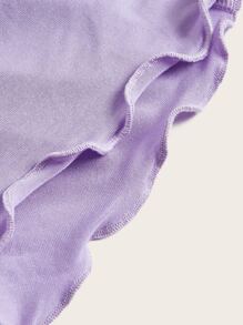 SHEIN Chicas adolescentes Camiseta fruncido delantero ribete en forma de lechuga de manga raglán fruncido bajo con abertura - Lila Púrpura - Ver 4