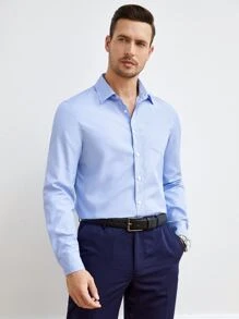 Manfinity NiteLyfe Men Striped Print Pocket Patched Shirt - Blue and White - View 1