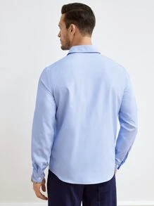 Manfinity NiteLyfe Men Striped Print Pocket Patched Shirt - Blue and White - View 2