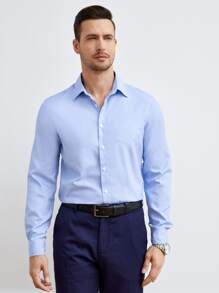 Manfinity NiteLyfe Men Striped Print Pocket Patched Shirt - Blue and White - View 3