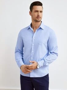 Manfinity NiteLyfe Men Striped Print Pocket Patched Shirt - Blue and White - View 4