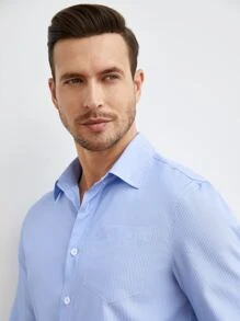 Manfinity NiteLyfe Men Striped Print Pocket Patched Shirt - Blue and White - View 5