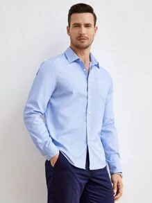 Manfinity NiteLyfe Men Striped Print Pocket Patched Shirt - Blue and White - View 6