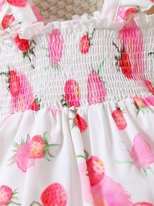Toddler Girls Strawberry Print Ruffle Trim Dress - White - View 4