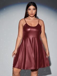 SHEIN Privé 大碼喇叭下擺吊帶洋裝 - 酒紅色 - 查看 5