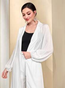 Modelyn Solid Lantern Sleeve Coat & Wide Leg Trousers - White - View 5
